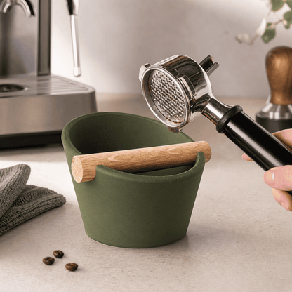 Oval Espresso Knock Box with Oak Bar