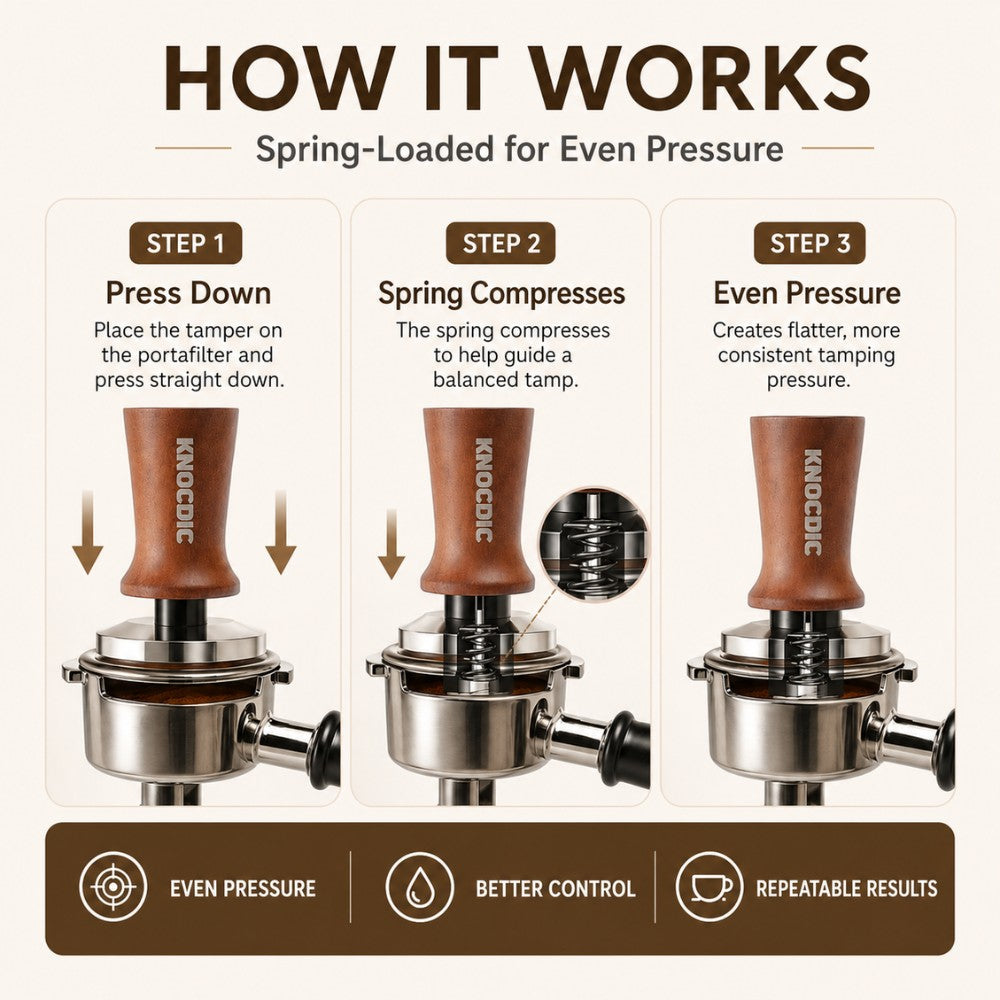 Spring-Loaded Coffee Tamper with Wooden Handle