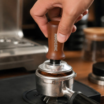 Spring-Loaded Coffee Tamper with Wooden Handle