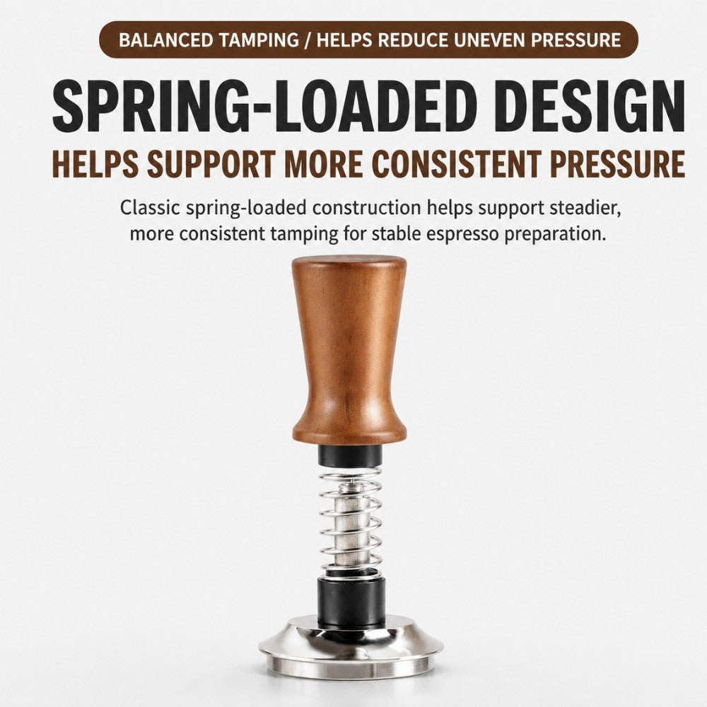 Spring-Loaded Coffee Tamper with Wooden Handle