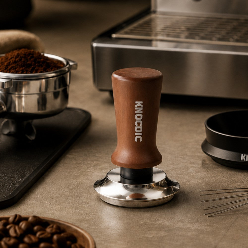 Spring-Loaded Coffee Tamper with Wooden Handle